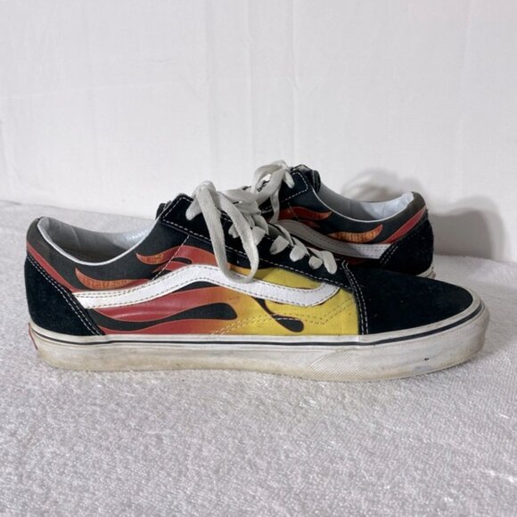 Vans Unisex Old Skool Low Top Lace Up Yellow Red Flame Skate Shoes 10.5 - Picture 9 of 12